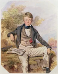 Retrato de Benjamin Gibbons Sentado, con una Vista del Colegio Eton al Fondo, c.1838
